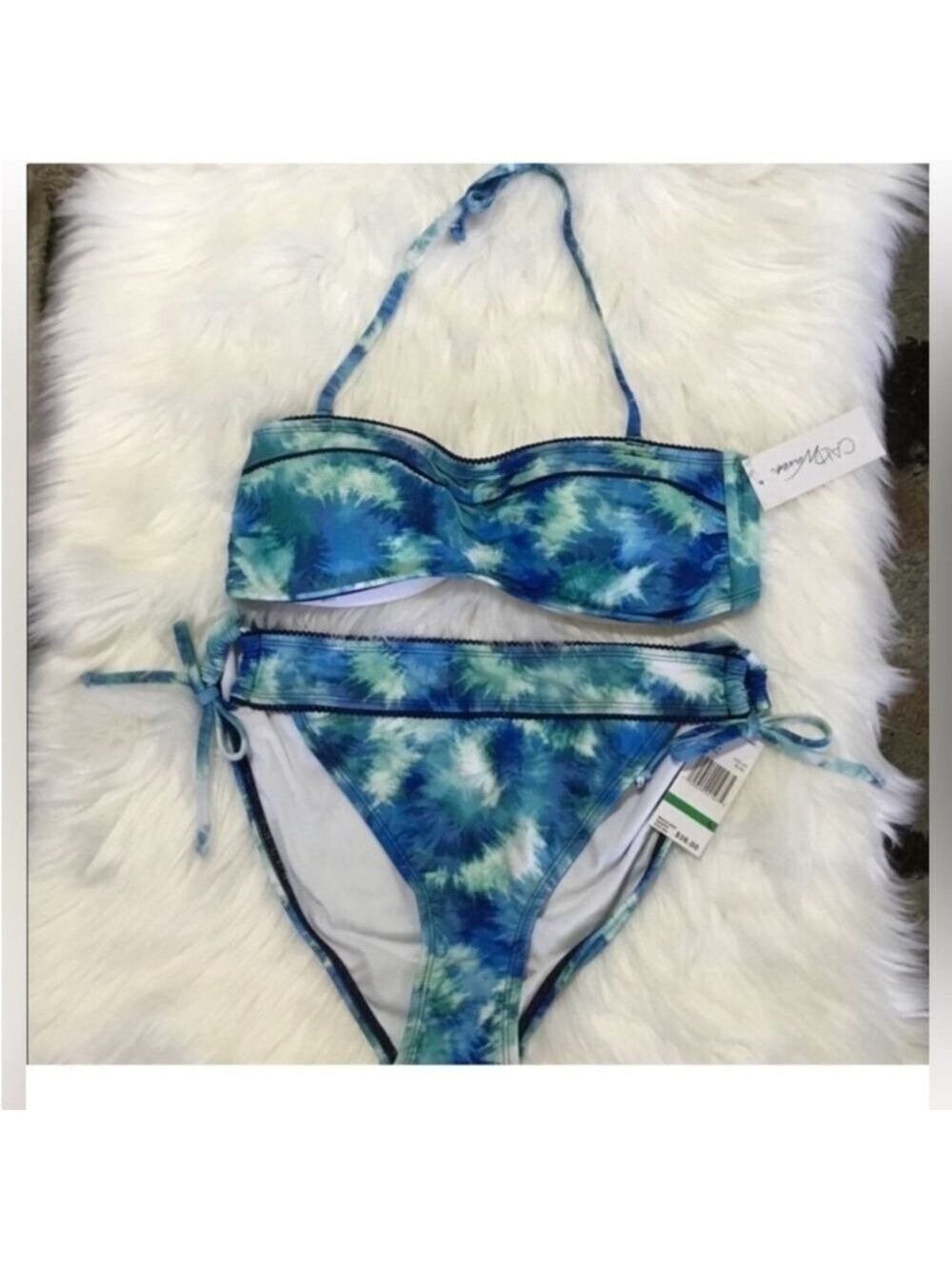 Cali Waves 2 piece bikini Woman's size Large blue green white tie dye